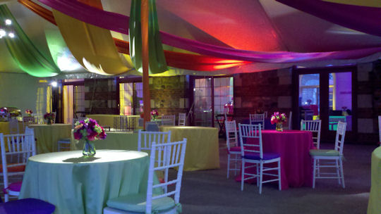 Fabric drapping and colored up lights make the event special