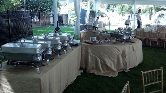 buffet line with carving stations and chafers