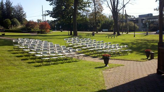 set up chairs at park in caldwell for wedding ceremony