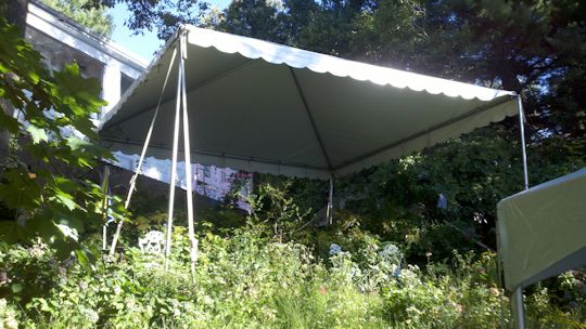 20 x 20 frame tent built to over hang cliff