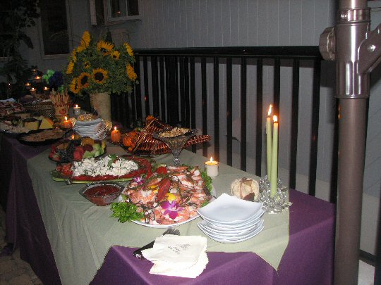 cocktail food set-up on 8 foot buffet table